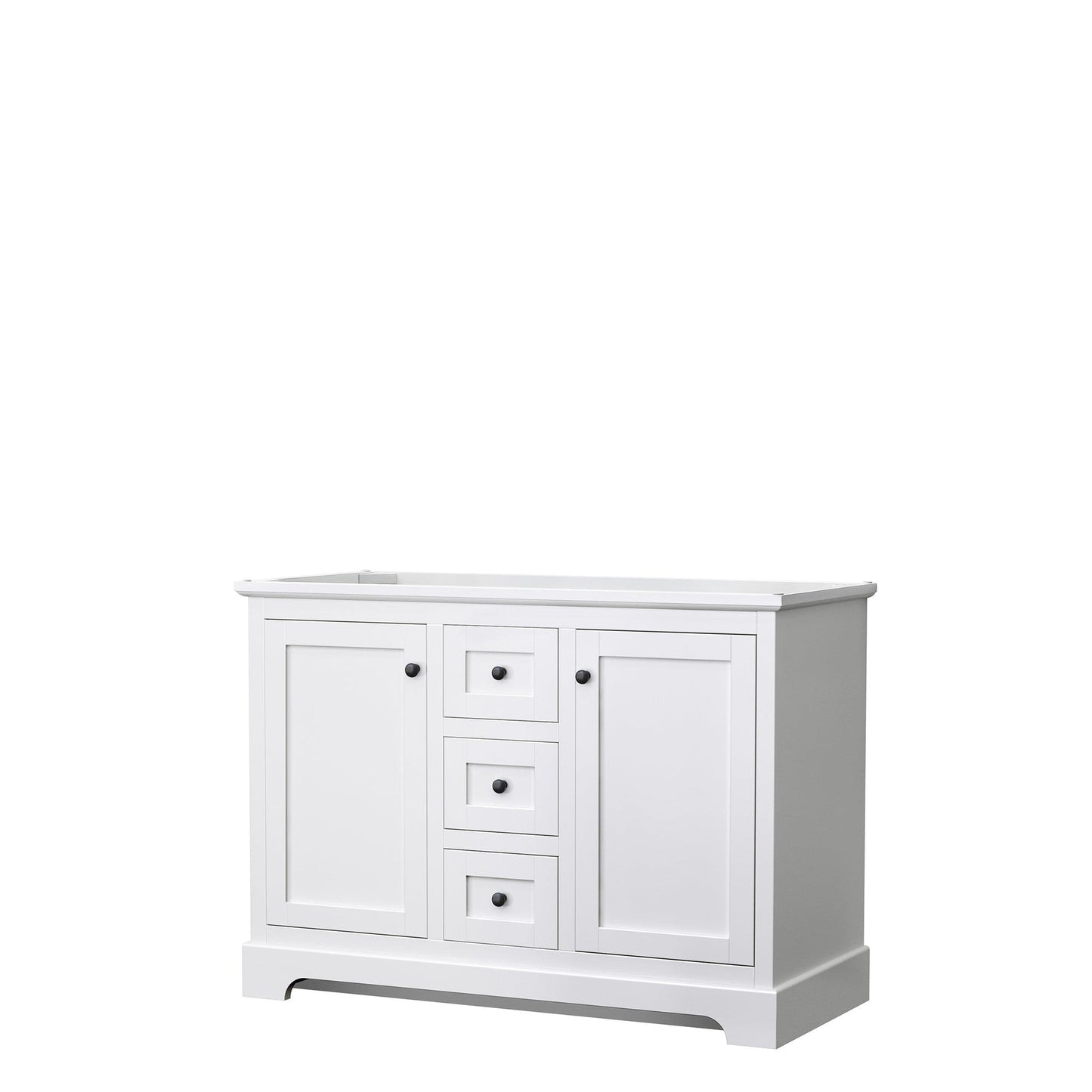 Wyndham Collection Avery 48" Double Bathroom Vanity in White, No Countertop, No Sinks, Matte Black Trim