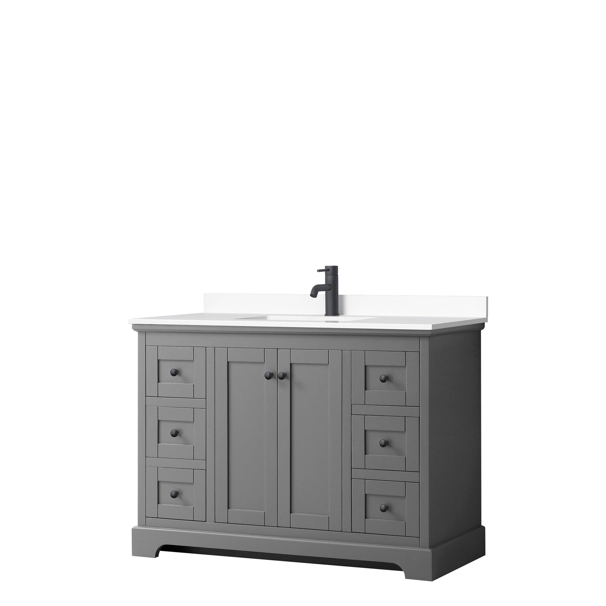 Wyndham Collection Avery 48" Single Bathroom Vanity in Dark Gray, White Cultured Marble Countertop, Undermount Square Sink, Matte Black Trim