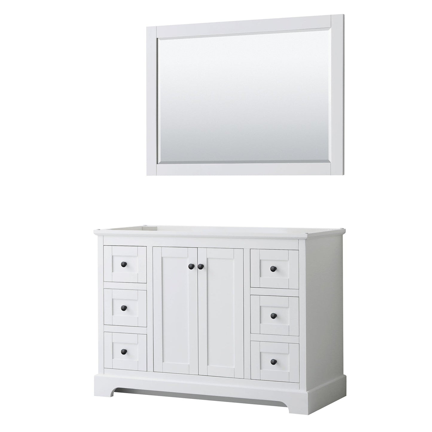 Wyndham Collection Avery 48" Single Bathroom Vanity in White, No Countertop, No Sink, Matte Black Trim, 46" Mirror