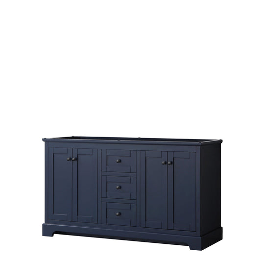 Wyndham Collection Avery 60" Double Bathroom Vanity in Dark Blue, No Countertop, No Sinks, Matte Black Trim