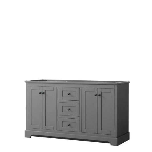 Wyndham Collection Avery 60" Double Bathroom Vanity in Dark Gray, No Countertop, No Sinks, Matte Black Trim