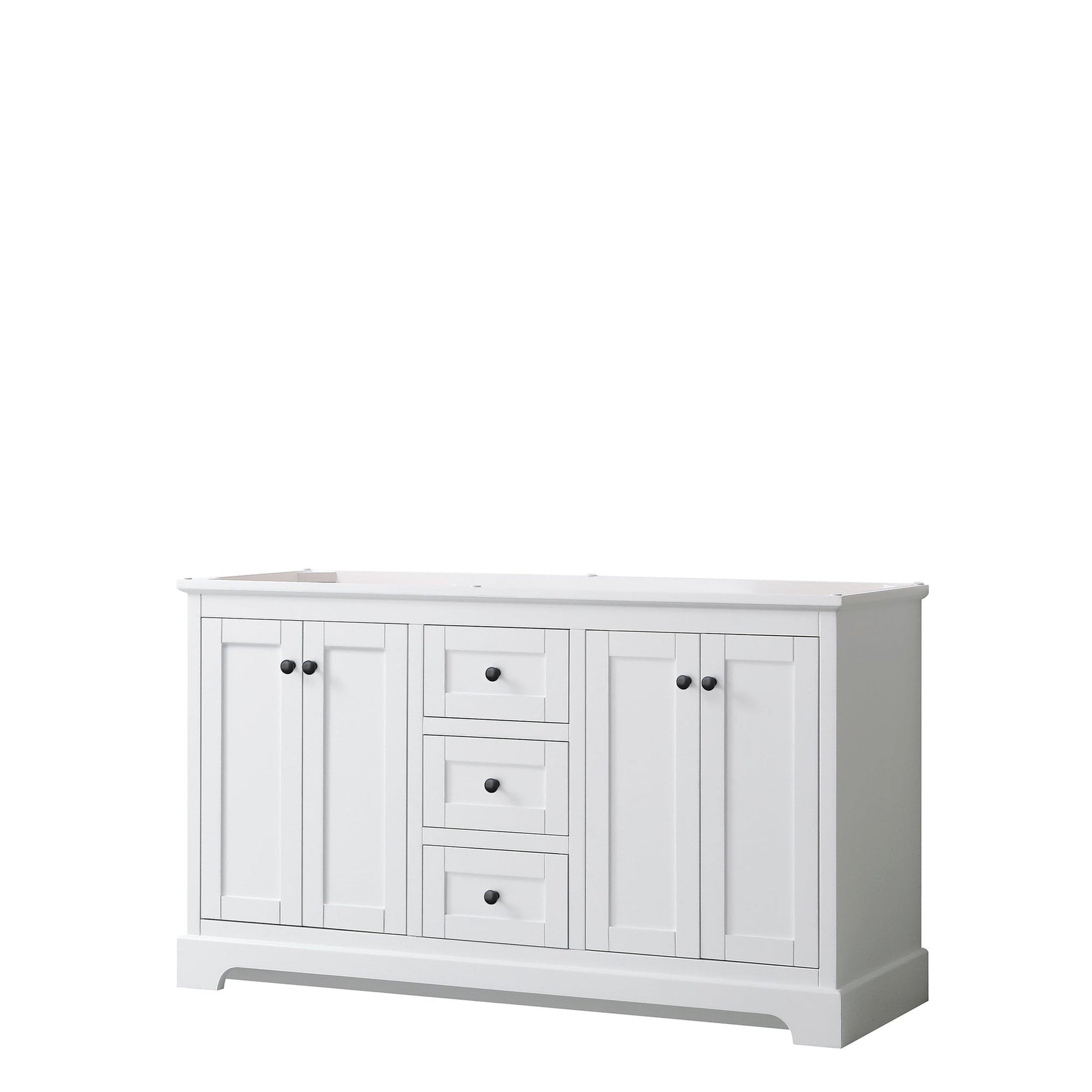 Wyndham Collection Avery 60" Double Bathroom Vanity in White, No Countertop, No Sinks, Matte Black Trim