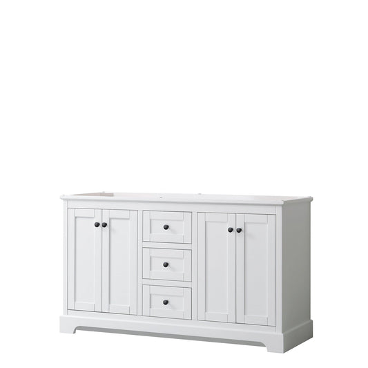Wyndham Collection Avery 60" Double Bathroom Vanity in White, No Countertop, No Sinks, Matte Black Trim
