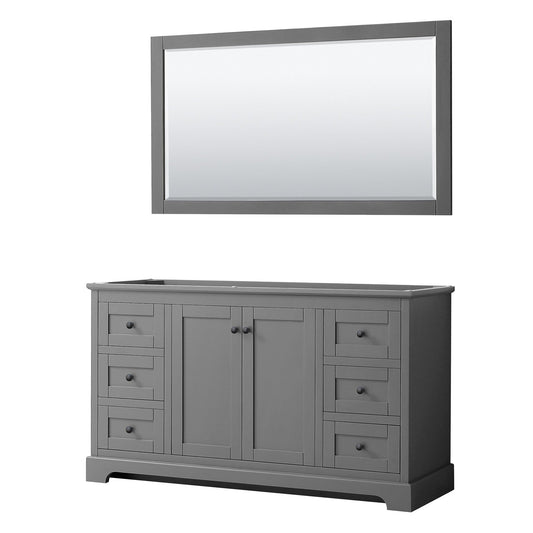 Wyndham Collection Avery 60" Single Bathroom Vanity in Dark Gray, No Countertop, No Sink, Matte Black Trim, 58" Mirror