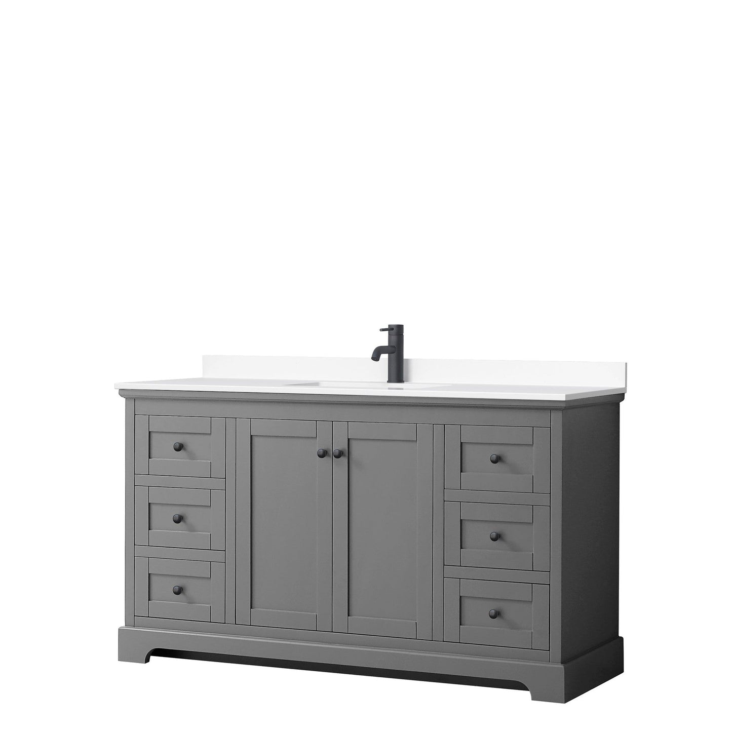 Wyndham Collection Avery 60" Single Bathroom Vanity in Dark Gray, White Cultured Marble Countertop, Undermount Square Sink, Matte Black Trim