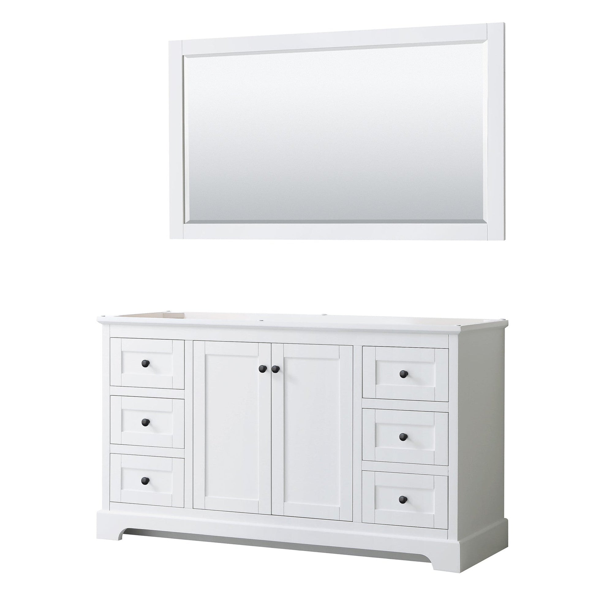 Wyndham Collection Avery 60" Single Bathroom Vanity in White, No Countertop, No Sink, Matte Black Trim, 58" Mirror