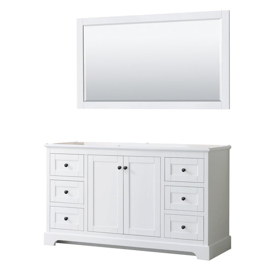 Wyndham Collection Avery 60" Single Bathroom Vanity in White, No Countertop, No Sink, Matte Black Trim, 58" Mirror