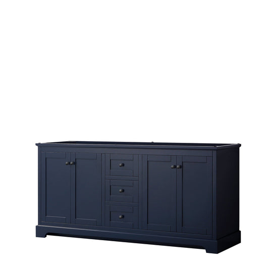 Wyndham Collection Avery 72" Double Bathroom Vanity in Dark Blue, No Countertop, No Sinks, Matte Black Trim