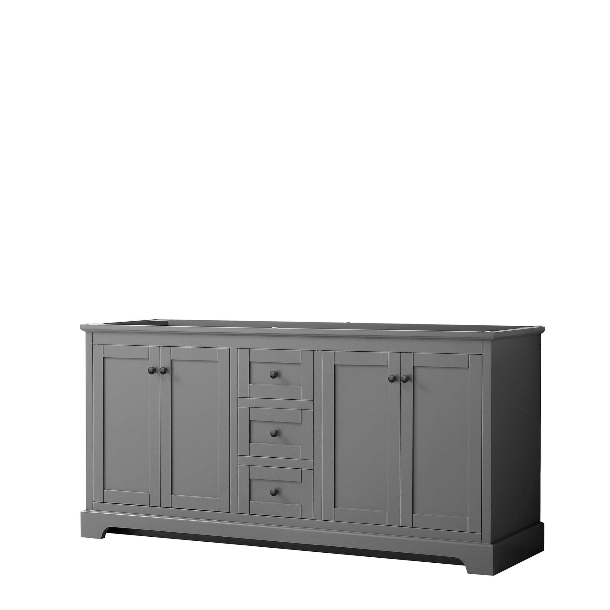 Wyndham Collection Avery 72" Double Bathroom Vanity in Dark Gray, No Countertop, No Sinks, Matte Black Trim