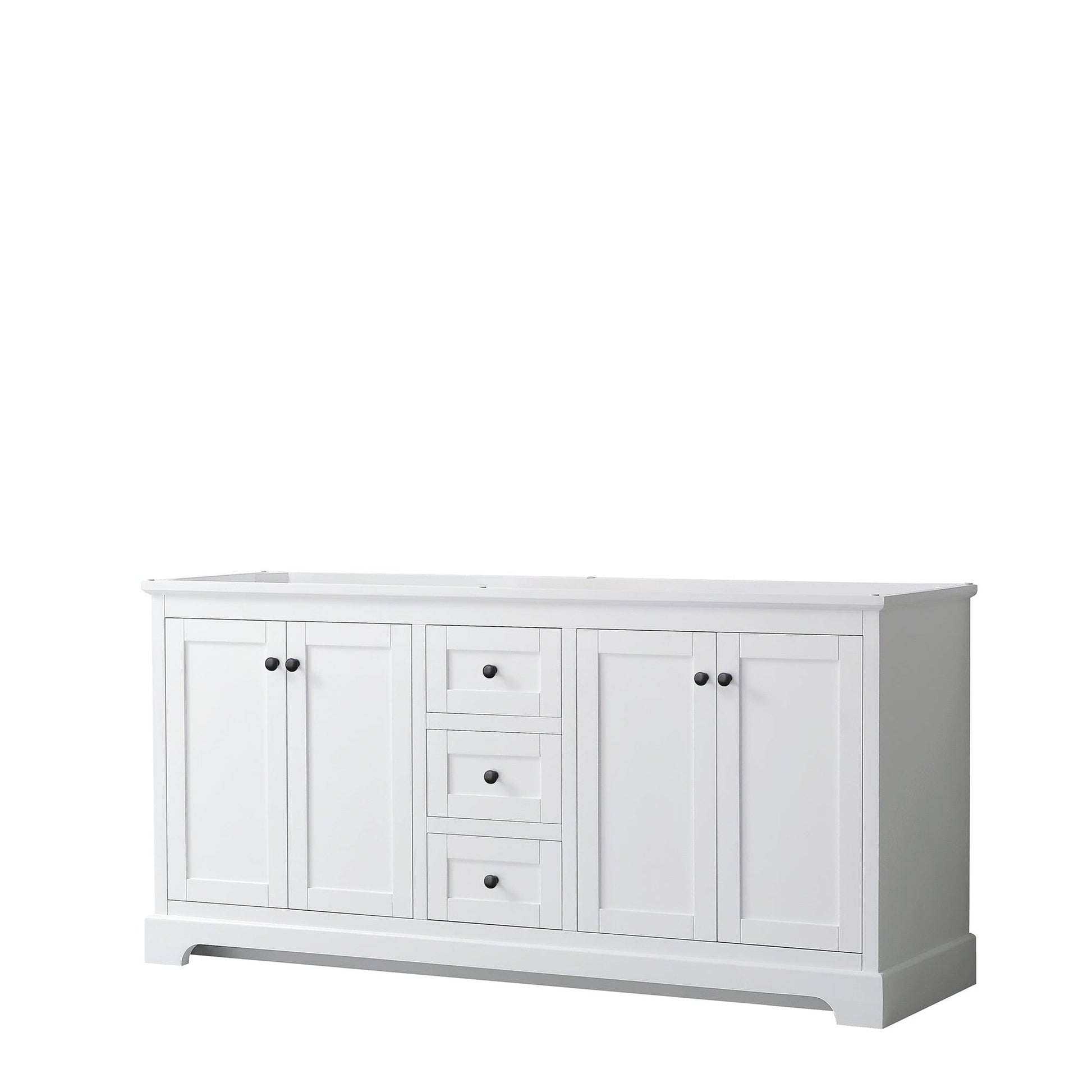 Wyndham Collection Avery 72" Double Bathroom Vanity in White, No Countertop, No Sinks, Matte Black Trim