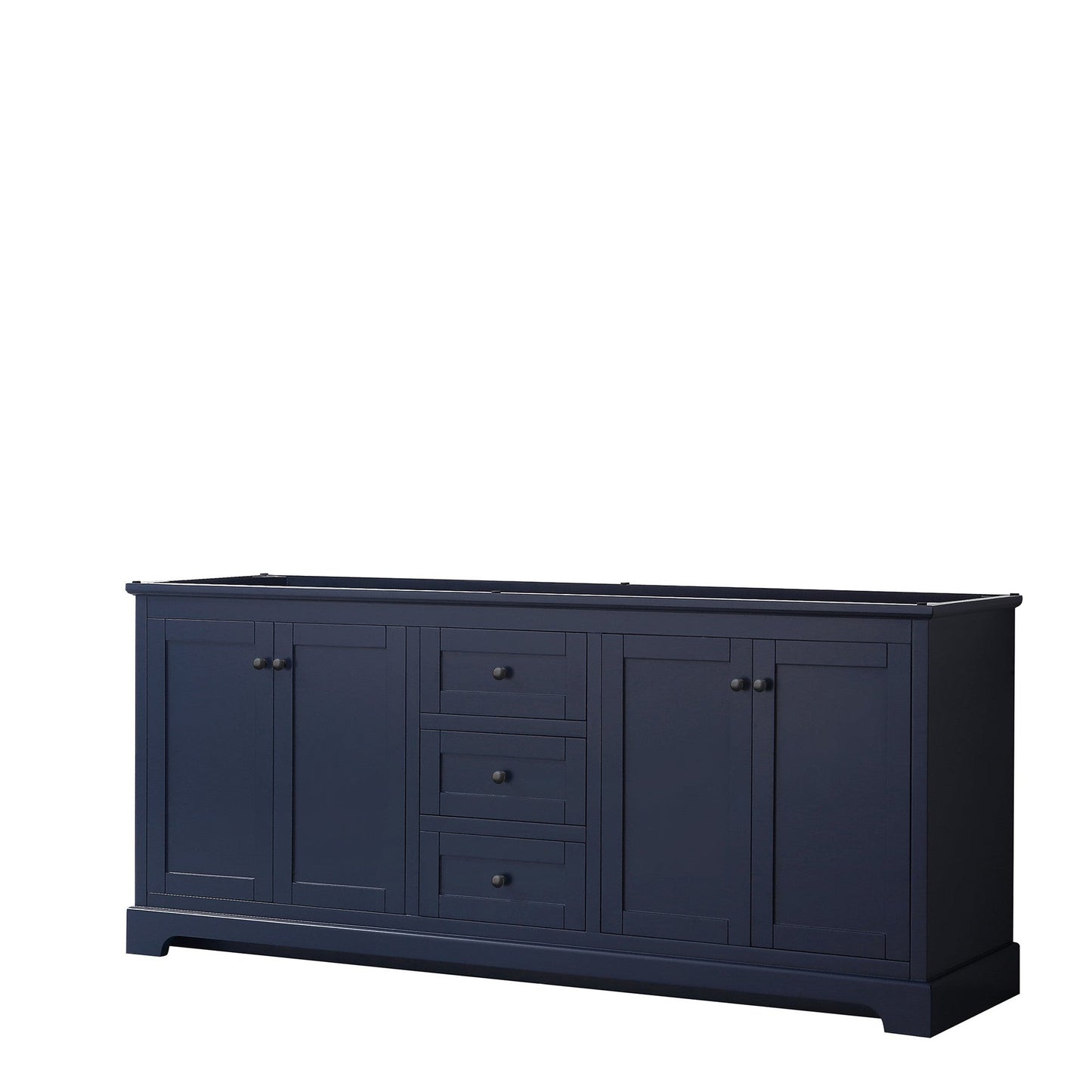 Wyndham Collection Avery 80" Double Bathroom Vanity in Dark Blue, No Countertop, No Sinks, Matte Black Trim