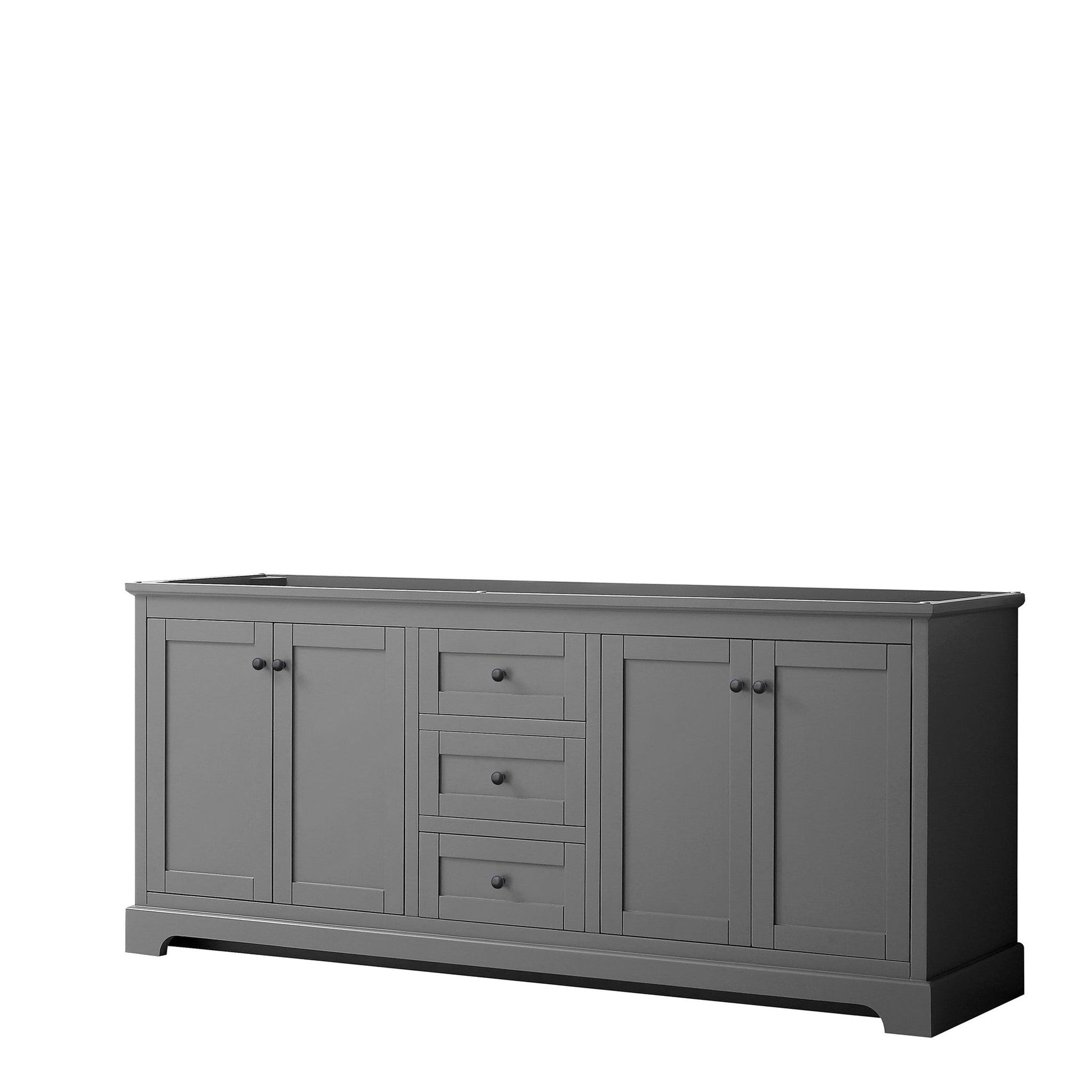 Wyndham Collection Avery 80" Double Bathroom Vanity in Dark Gray, No Countertop, No Sinks, Matte Black Trim
