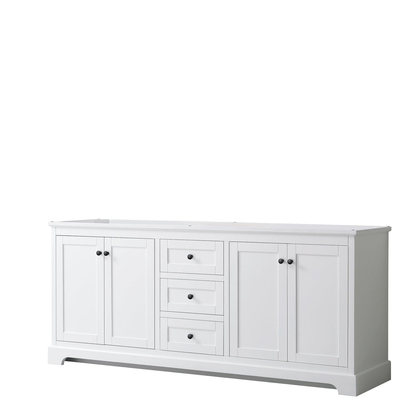 Wyndham Collection Avery 80" Double Bathroom Vanity in White, No Countertop, No Sinks, Matte Black Trim