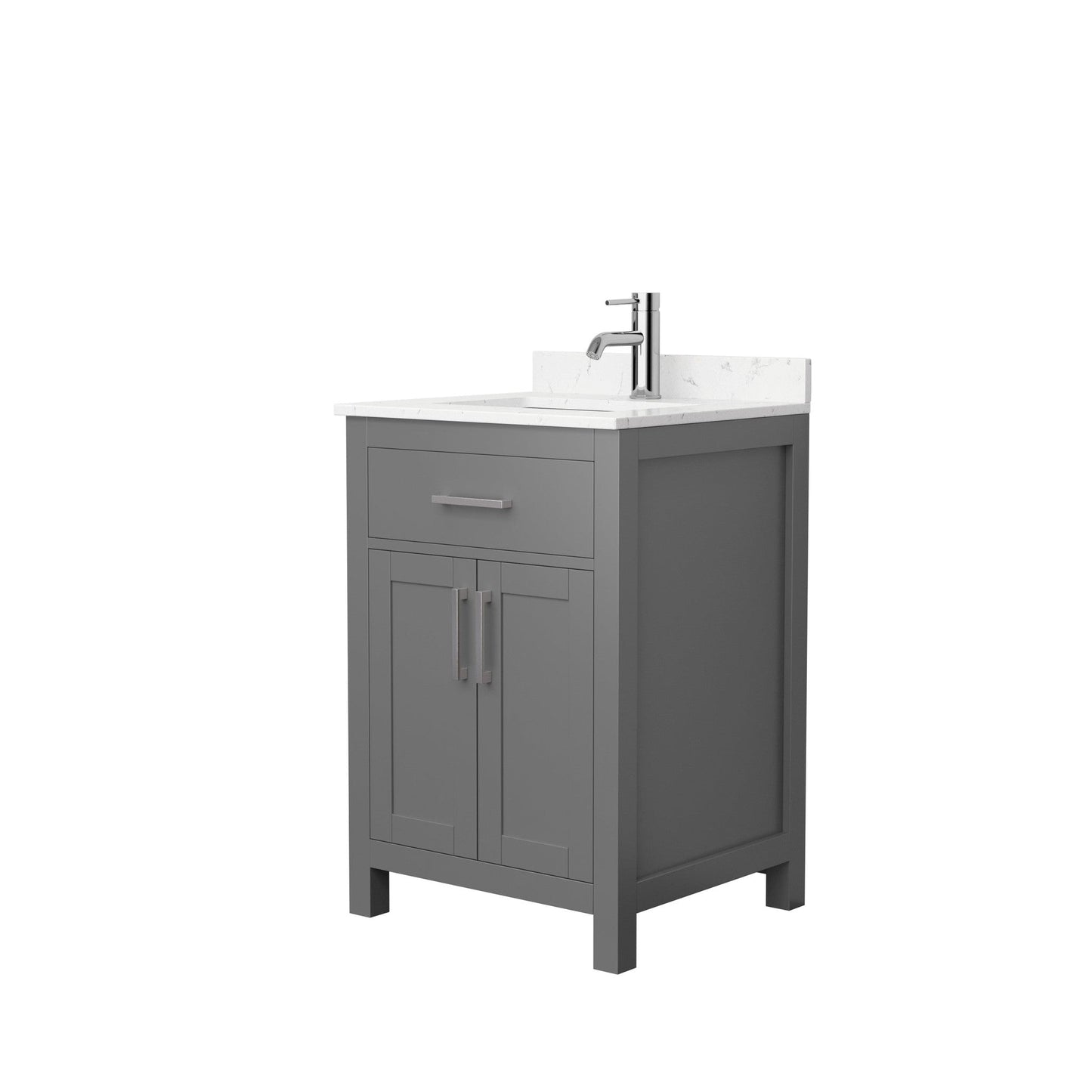 Wyndham Collection Beckett 24" Single Bathroom Vanity in Dark Gray, Carrara Cultured Marble Countertop, Undermount Square Sink, Brushed Nickel Trim