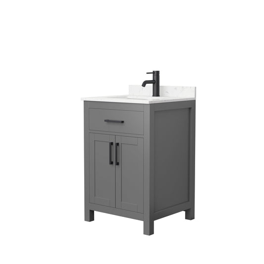 Wyndham Collection Beckett 24" Single Bathroom Vanity in Dark Gray, Carrara Cultured Marble Countertop, Undermount Square Sink, Matte Black Trim