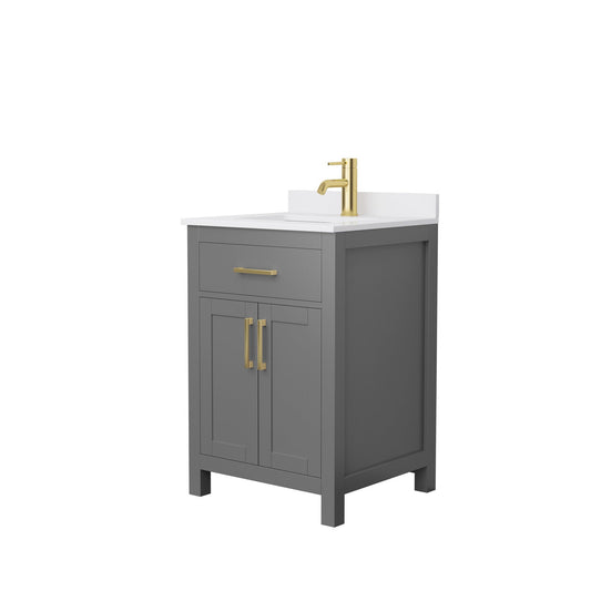 Wyndham Collection Beckett 24" Single Bathroom Vanity in Dark Gray, White Cultured Marble Countertop, Undermount Square Sink, Brushed Gold Trim