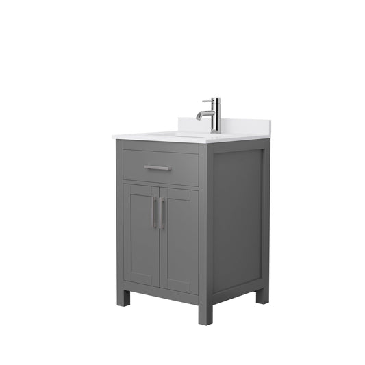 Wyndham Collection Beckett 24" Single Bathroom Vanity in Dark Gray, White Cultured Marble Countertop, Undermount Square Sink, Brushed Nickel Trim