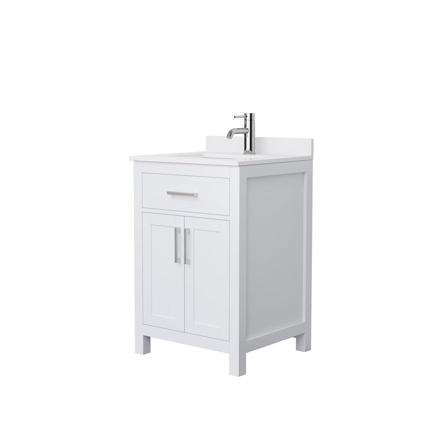 Wyndham Collection Beckett 24" Single Bathroom Vanity in White, White Cultured Marble Countertop, Undermount Square Sink, Brushed Nickel Trim