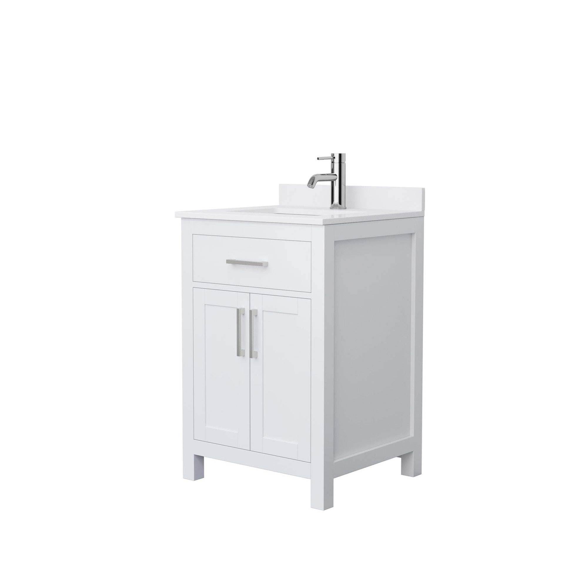 Wyndham Collection Beckett 24" Single Bathroom Vanity in White, White Cultured Marble Countertop, Undermount Square Sink, Brushed Nickel Trim
