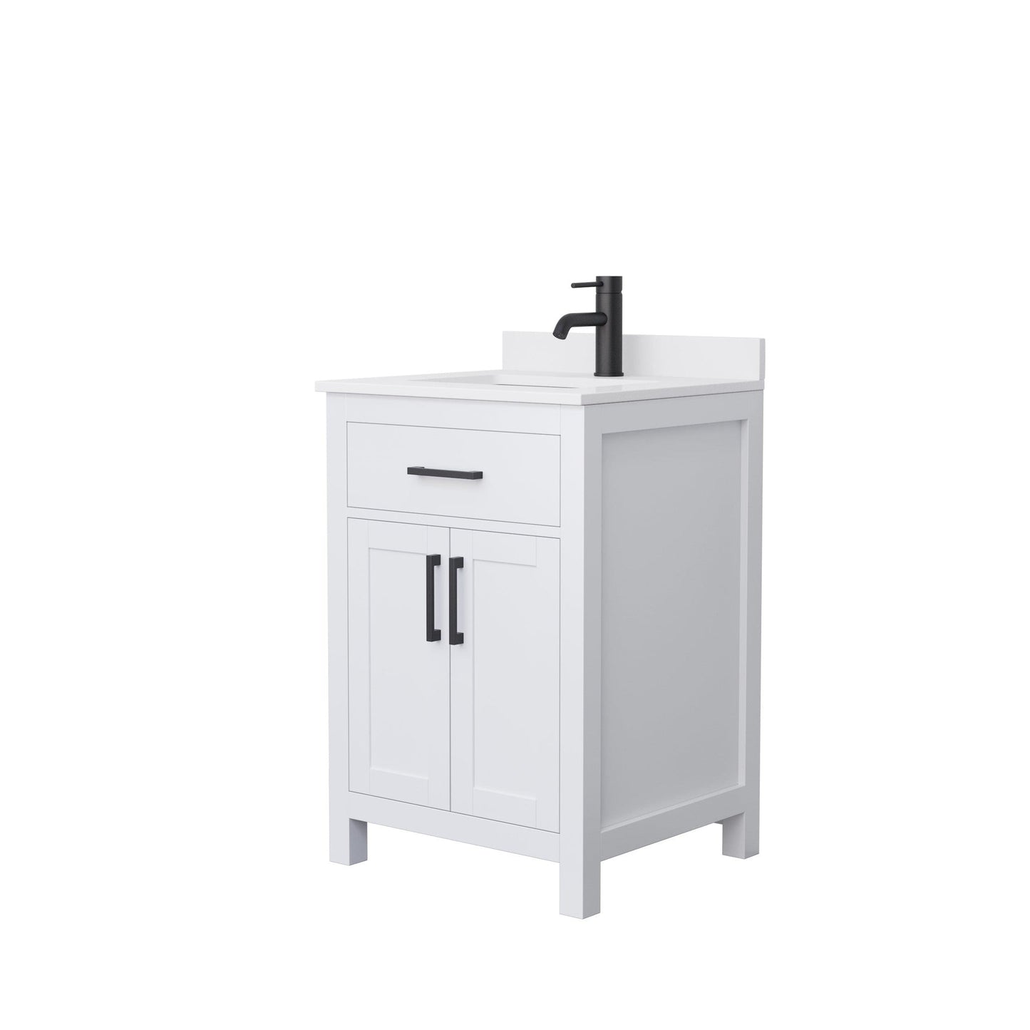 Wyndham Collection Beckett 24" Single Bathroom Vanity in White, White Cultured Marble Countertop, Undermount Square Sink, Matte Black Trim