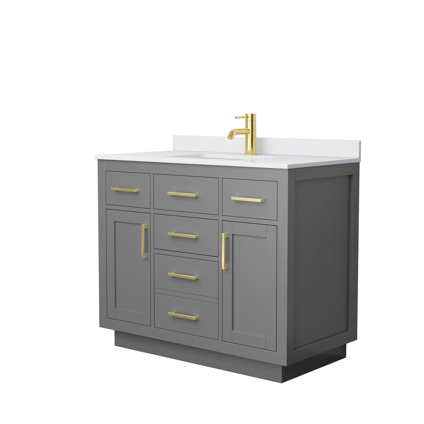 Wyndham Collection Beckett 42" Single Bathroom Vanity With Toe Kick in Dark Gray, White Cultured Marble Countertop, Undermount Square Sink, Brushed Gold Trim