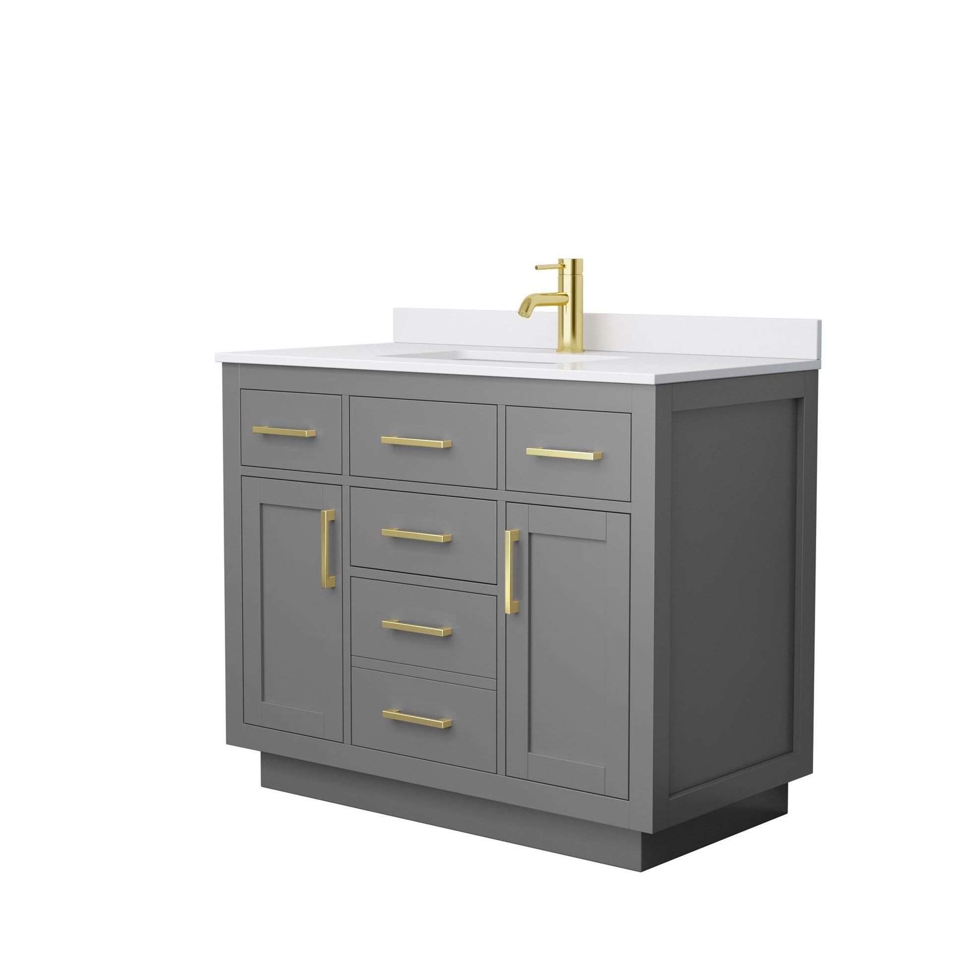 Wyndham Collection Beckett 42" Single Bathroom Vanity With Toe Kick in Dark Gray, White Cultured Marble Countertop, Undermount Square Sink, Brushed Gold Trim