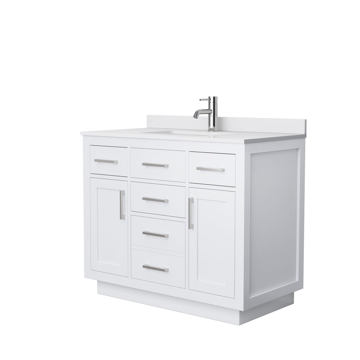 Wyndham Collection Beckett 42" Single Bathroom Vanity With Toe Kick in White, White Cultured Marble Countertop, Undermount Square Sink, Brushed Nickel Trim