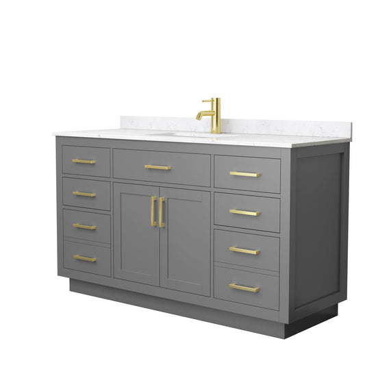Wyndham Collection Beckett 60" Single Bathroom Vanity With Toe Kick in Dark Gray, Carrara Cultured Marble Countertop, Undermount Square Sink, Brushed Gold Trim