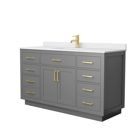 Wyndham Collection Beckett 60" Single Bathroom Vanity With Toe Kick in Dark Gray, White Cultured Marble Countertop, Undermount Square Sink, Brushed Gold Trim