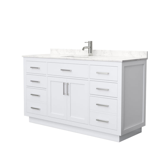 Wyndham Collection Beckett 60" Single Bathroom Vanity With Toe Kick in White, Carrara Cultured Marble Countertop, Undermount Square Sink, Brushed Nickel Trim