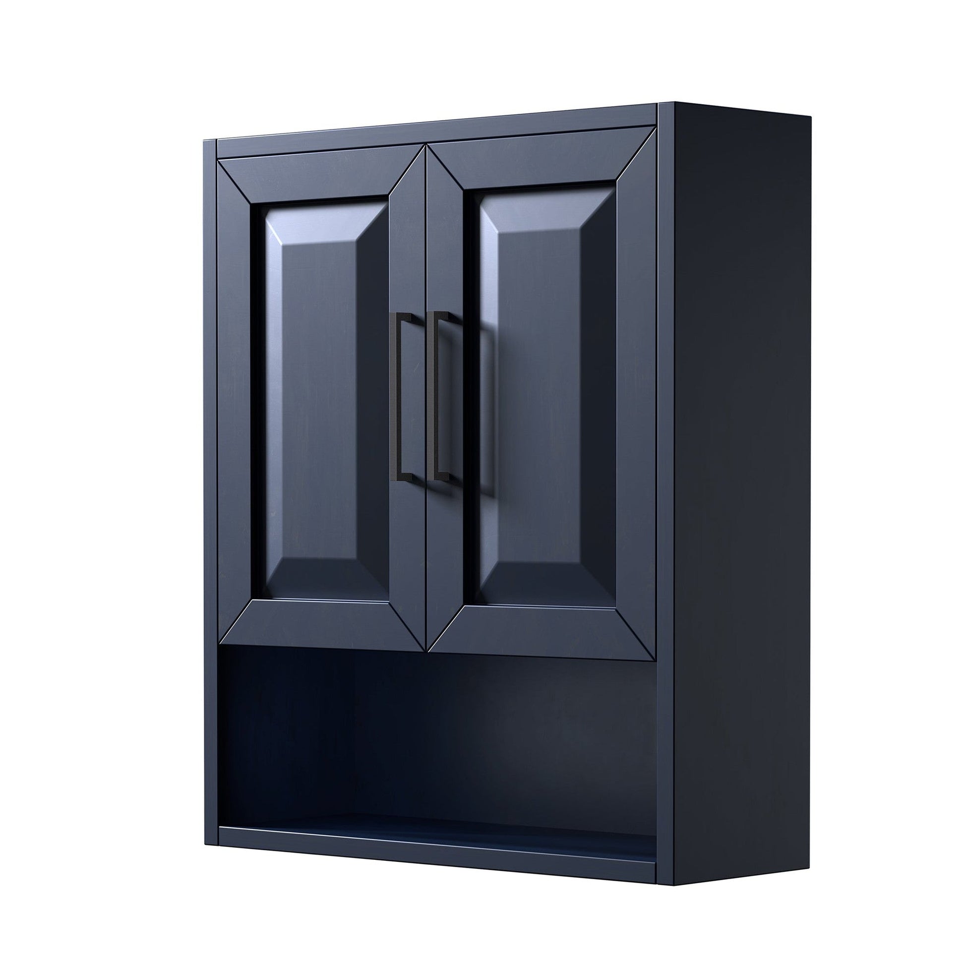 Wyndham Collection Daria 25" Over-the-Toilet Bathroom Wall-Mounted Storage Cabinet in Dark Blue With Matte Black Trim