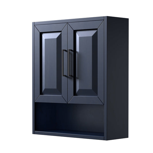 Wyndham Collection Daria 25" Over-the-Toilet Bathroom Wall-Mounted Storage Cabinet in Dark Blue With Matte Black Trim