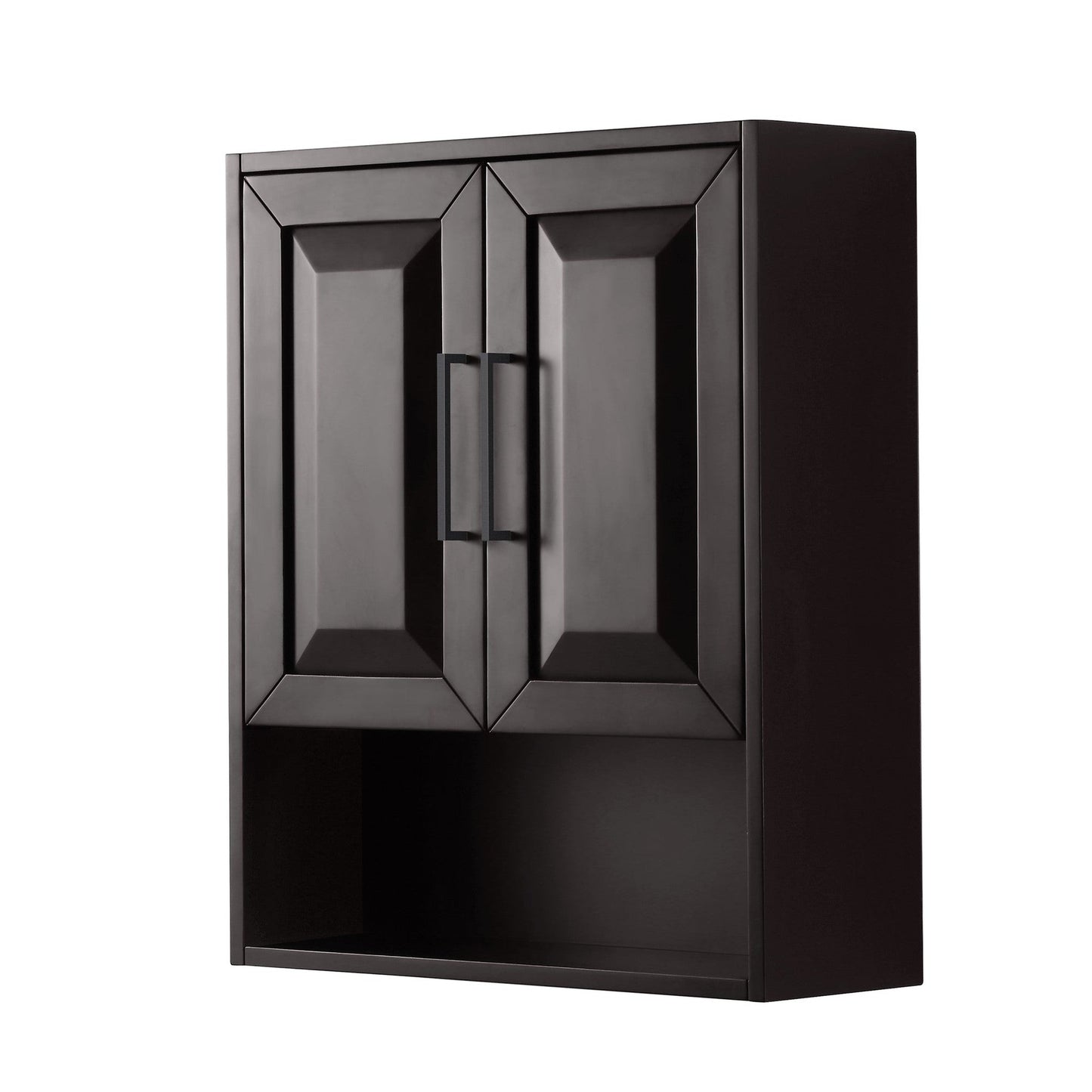 Wyndham Collection Daria 25" Over-the-Toilet Bathroom Wall-Mounted Storage Cabinet in Dark Espresso With Matte Black Trim