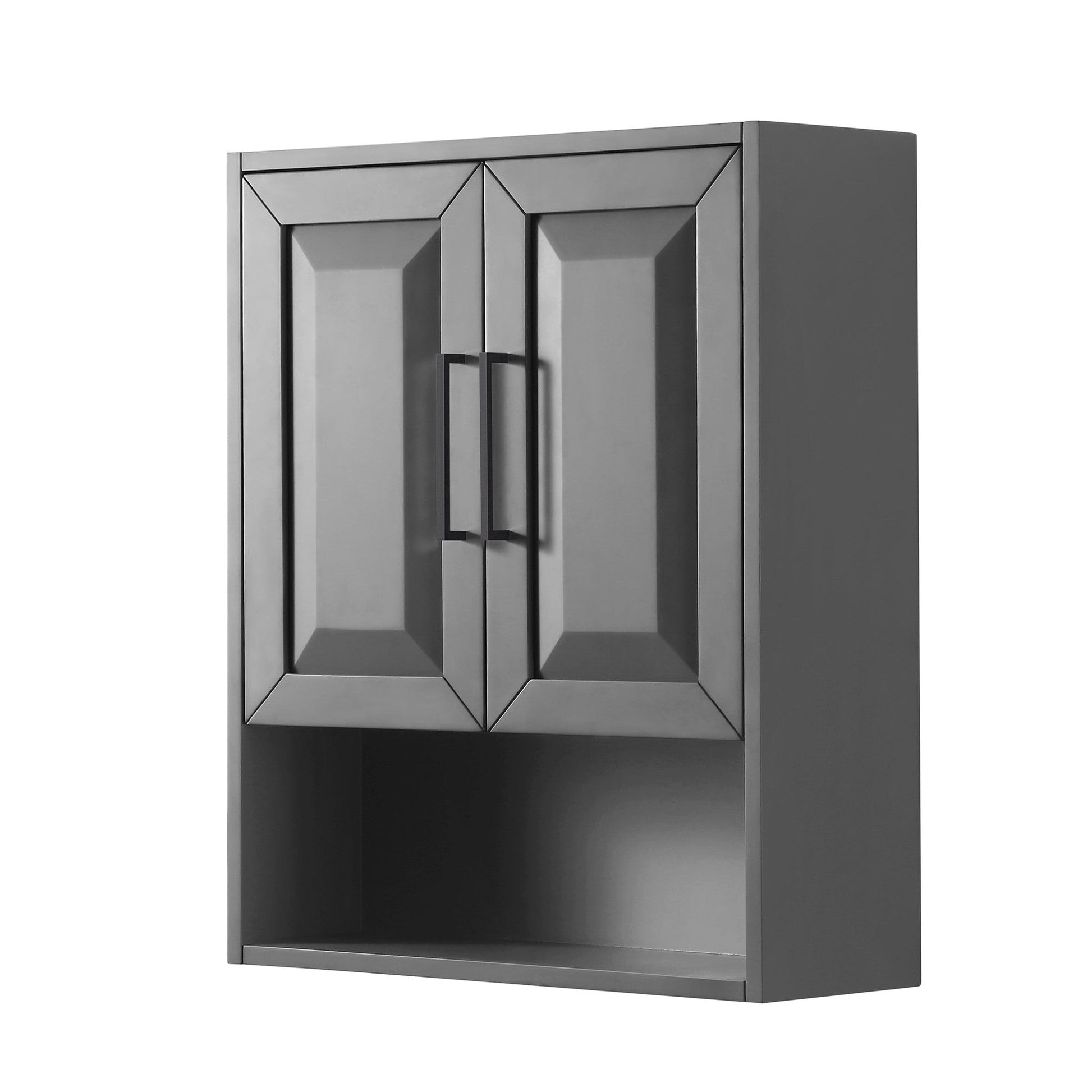 Wyndham Collection Daria 25" Over-the-Toilet Bathroom Wall-Mounted Storage Cabinet in Dark Gray With Matte Black Trim