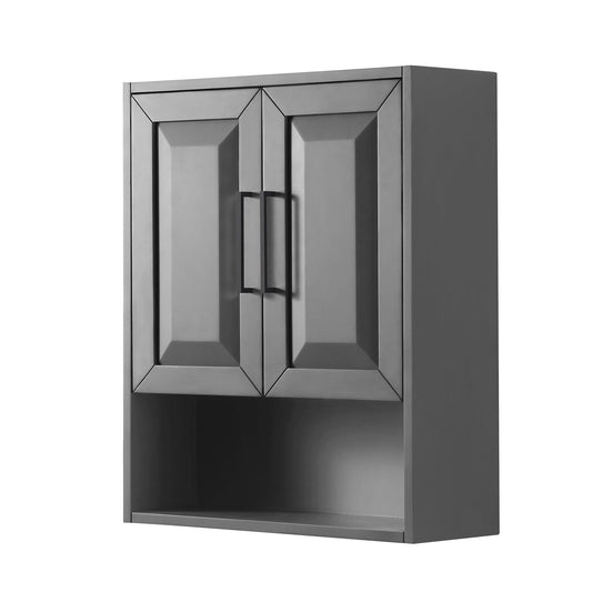 Wyndham Collection Daria 25" Over-the-Toilet Bathroom Wall-Mounted Storage Cabinet in Dark Gray With Matte Black Trim