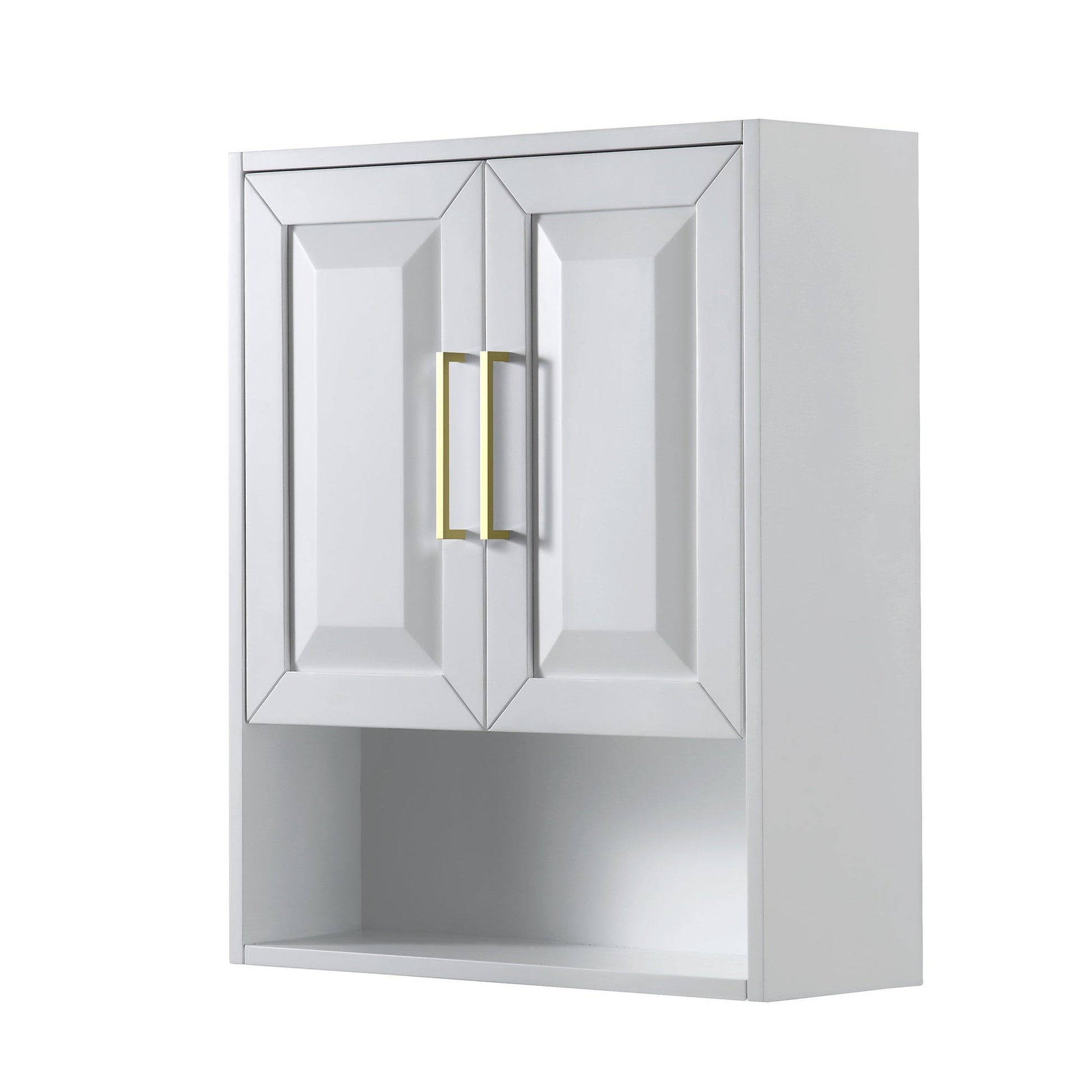 Wyndham Collection Daria 25" Over-the-Toilet Bathroom Wall-Mounted Storage Cabinet in White With Brushed Gold Trim