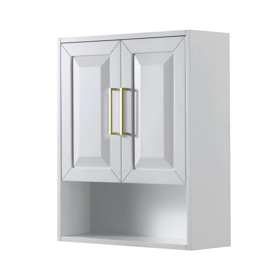 Wyndham Collection Daria 25" Over-the-Toilet Bathroom Wall-Mounted Storage Cabinet in White With Brushed Gold Trim