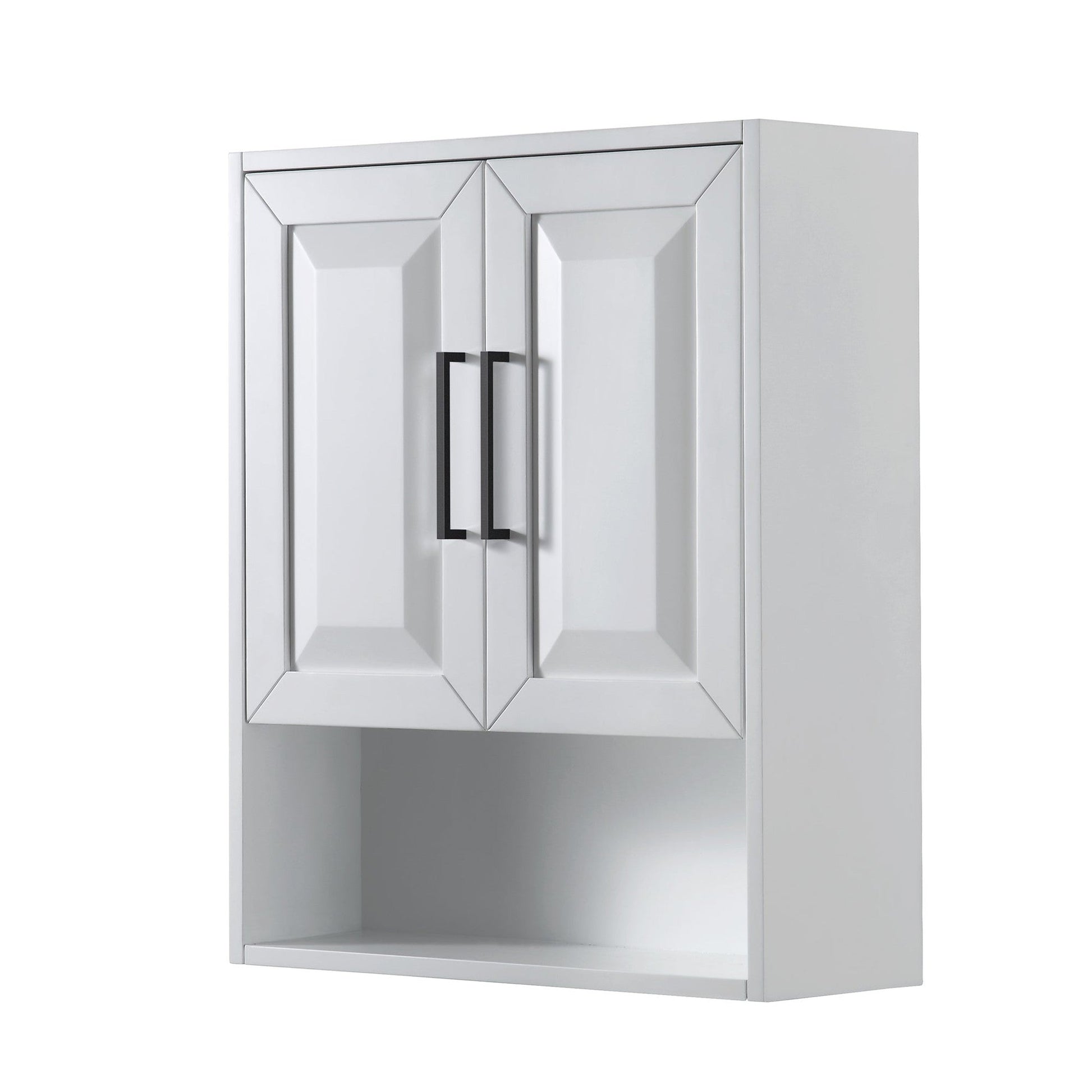 Wyndham Collection Daria 25" Over-the-Toilet Bathroom Wall-Mounted Storage Cabinet in White With Matte Black Trim