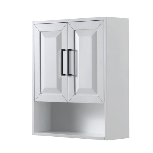 Wyndham Collection Daria 25" Over-the-Toilet Bathroom Wall-Mounted Storage Cabinet in White With Matte Black Trim