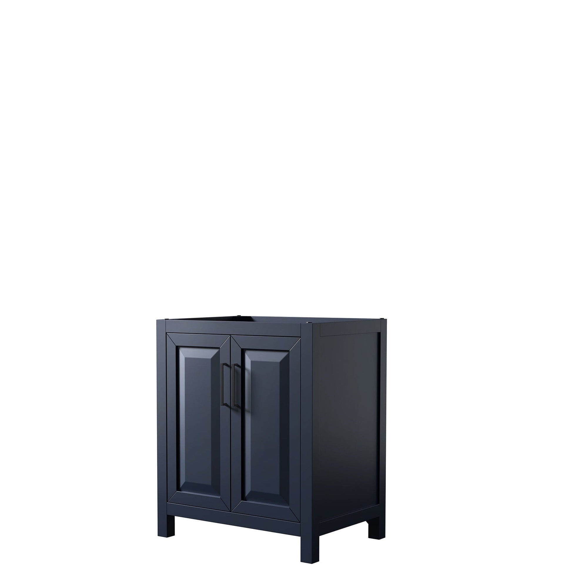 Wyndham Collection Daria 30" Single Bathroom Vanity in Dark Blue, No Countertop, No Sink, Matte Black Trim