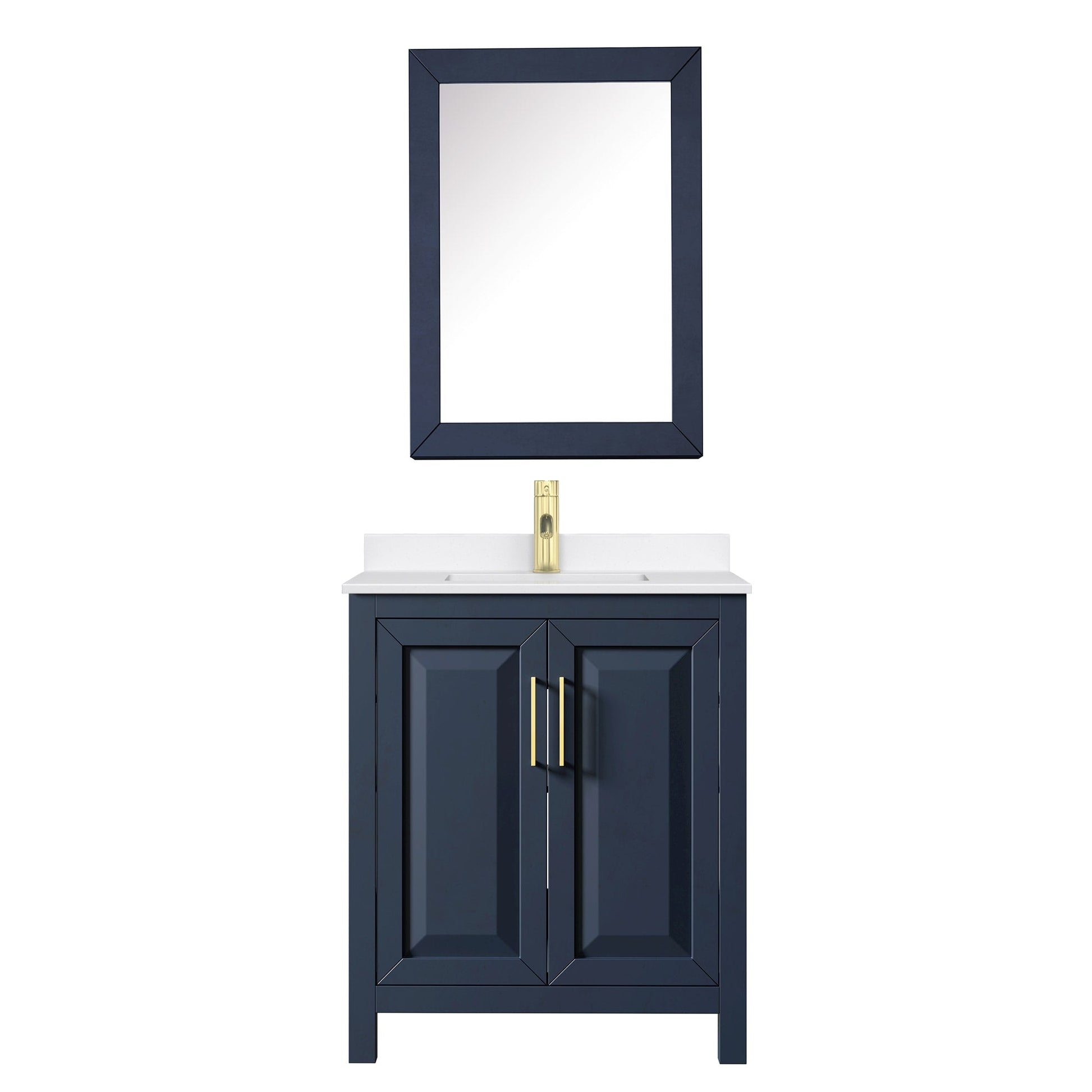 Wyndham Collection Daria 30" Single Bathroom Vanity in Dark Blue, White Quartz Countertop, Undermount Square Sink (1-Hole), Brushed Gold Trim, Medicine Cabinet