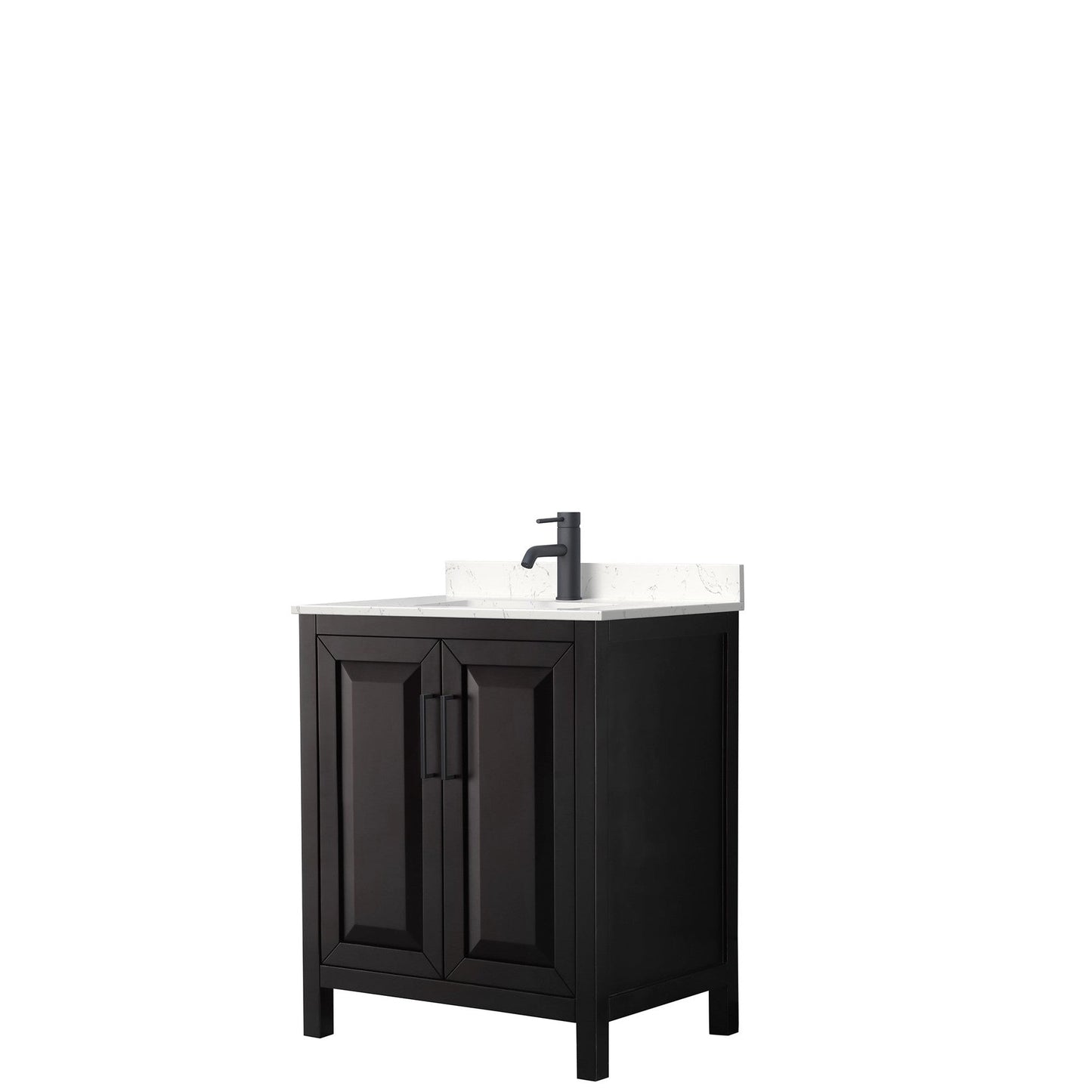Wyndham Collection Daria 30" Single Bathroom Vanity in Dark Espresso, Carrara Cultured Marble Countertop, Undermount Square Sink, Matte Black Trim