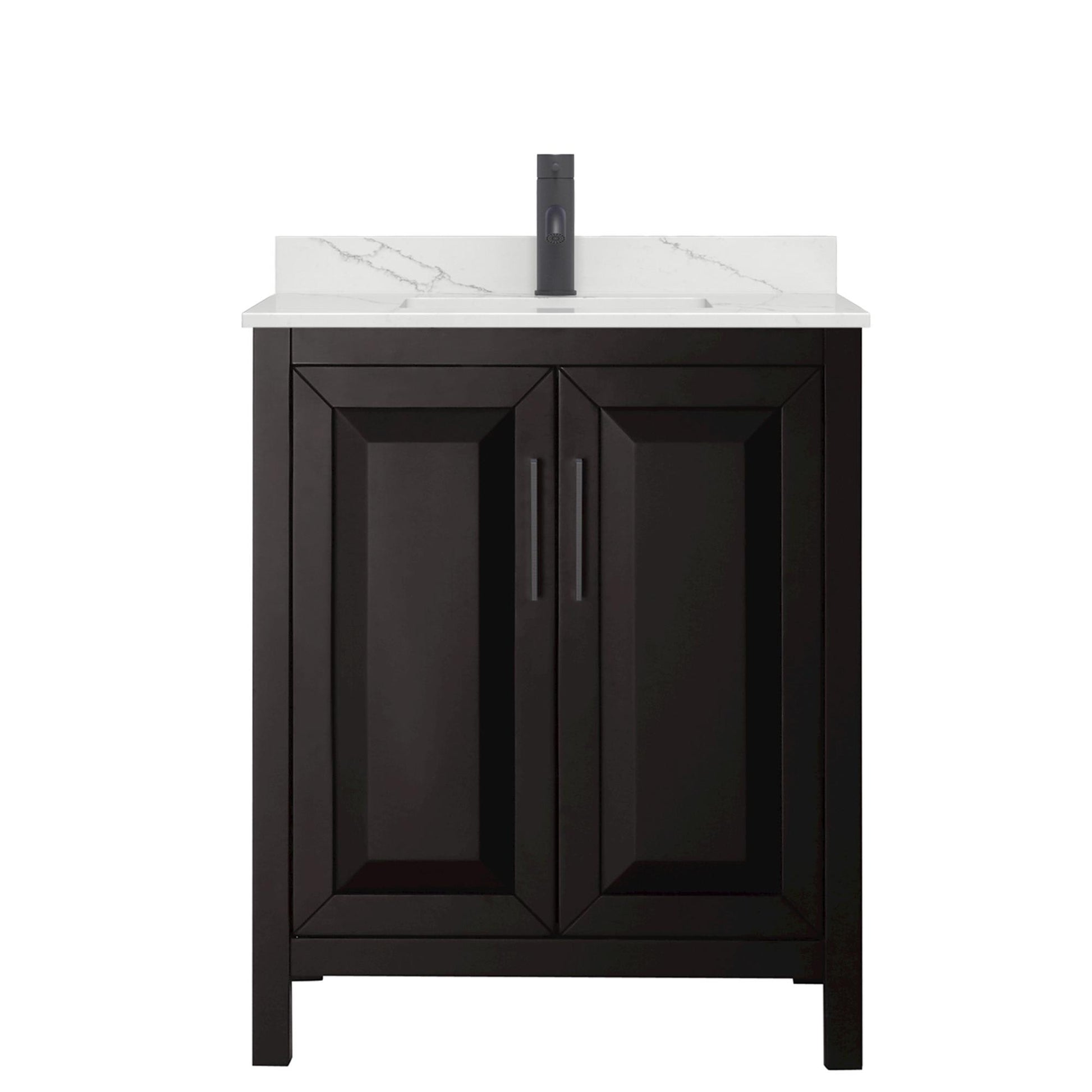 Wyndham Collection Daria 30" Single Bathroom Vanity in Dark Espresso, Giotto Quartz Countertop, Undermount Square Sink (1-Hole), Matte Black Trim