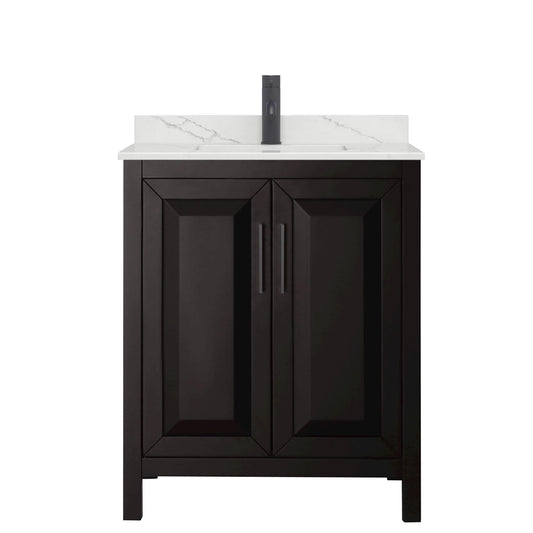 Wyndham Collection Daria 30" Single Bathroom Vanity in Dark Espresso, Giotto Quartz Countertop, Undermount Square Sink (1-Hole), Matte Black Trim