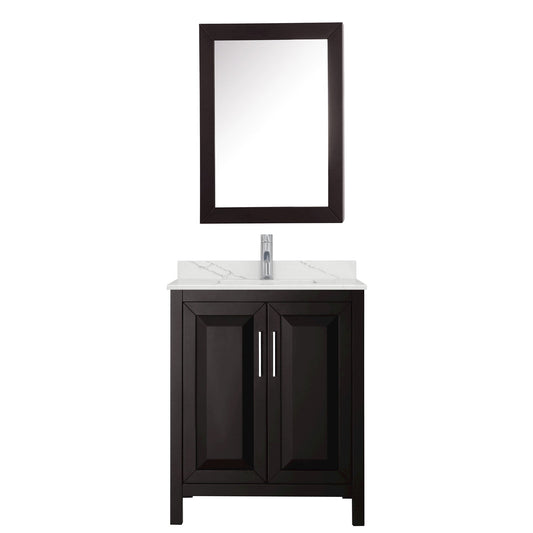 Wyndham Collection Daria 30" Single Bathroom Vanity in Dark Espresso, Giotto Quartz Countertop, Undermount Square Sink (1-Hole), Polished Chrome Trim, Medicine Cabinet