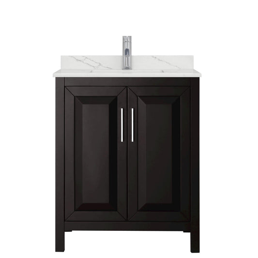 Wyndham Collection Daria 30" Single Bathroom Vanity in Dark Espresso, Giotto Quartz Countertop, Undermount Square Sink (1-Hole), Polished Chrome Trim