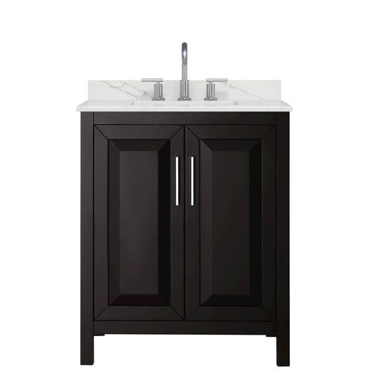 Wyndham Collection Daria 30" Single Bathroom Vanity in Dark Espresso, Giotto Quartz Countertop, Undermount Square Sink (3-Hole), Polished Chrome Trim