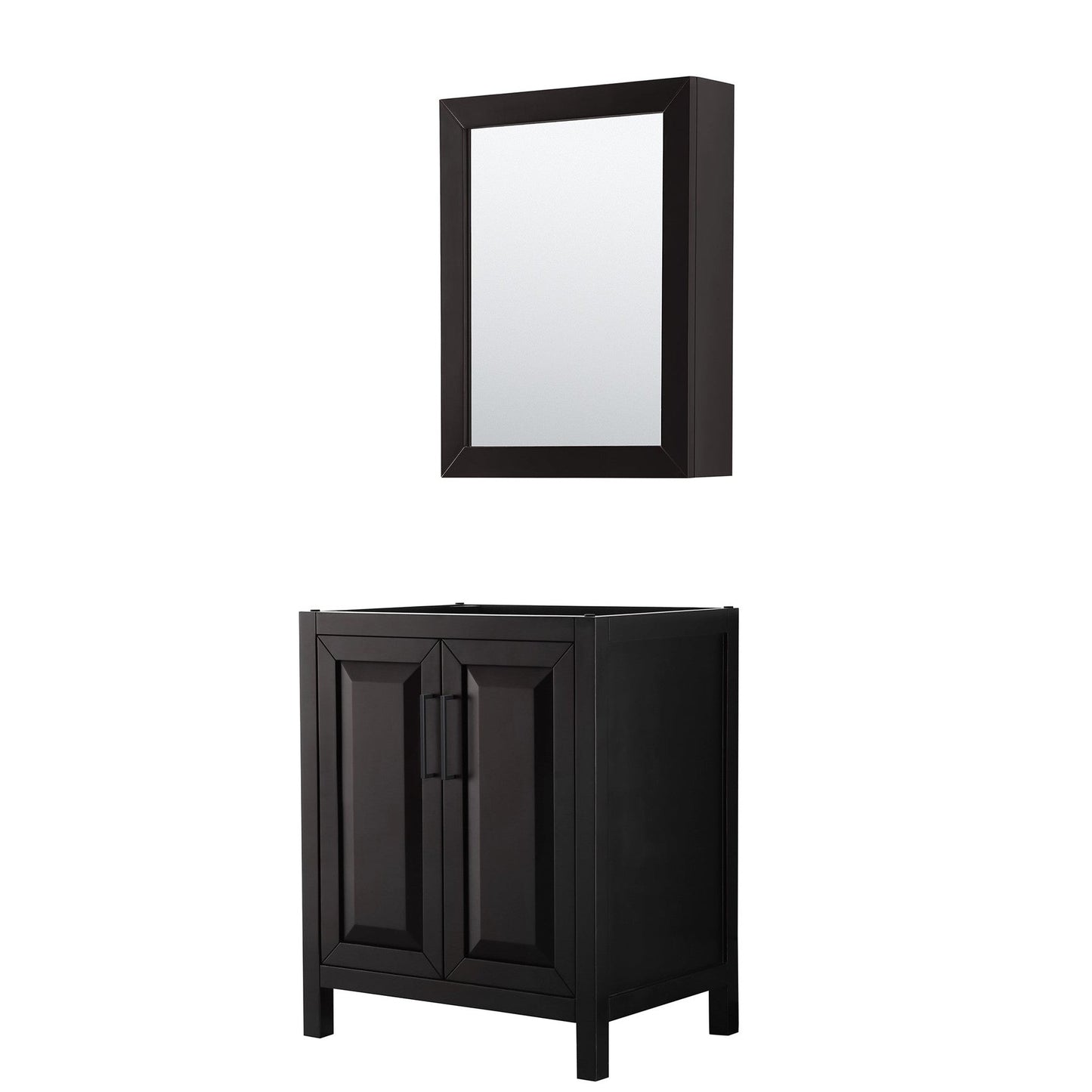Wyndham Collection Daria 30" Single Bathroom Vanity in Dark Espresso, No Countertop, No Sink, Matte Black Trim, Medicine Cabinet