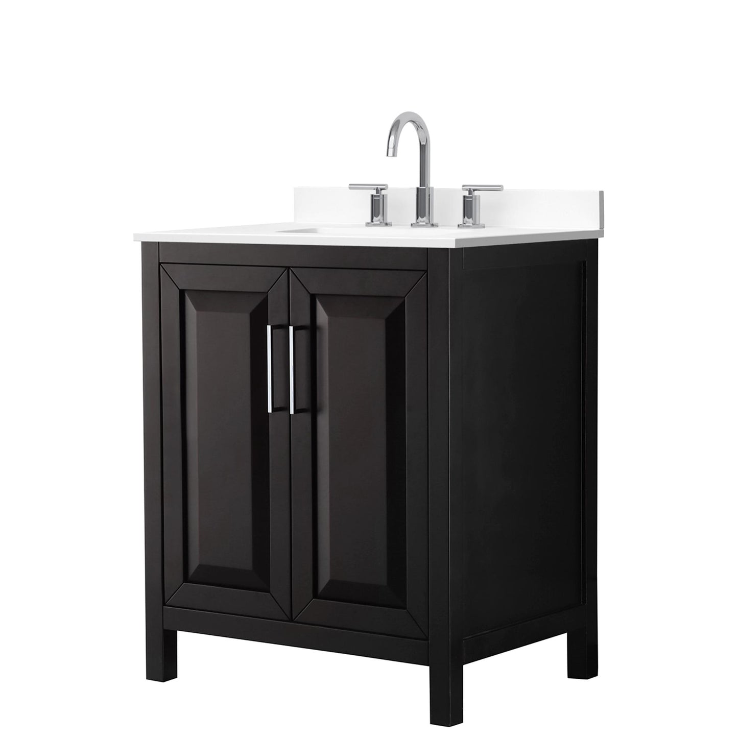 Wyndham Collection Daria 30" Single Bathroom Vanity in Dark Espresso, White Cultured Marble Countertop, Undermount Square Sink (3-Hole), Polished Chrome Trim