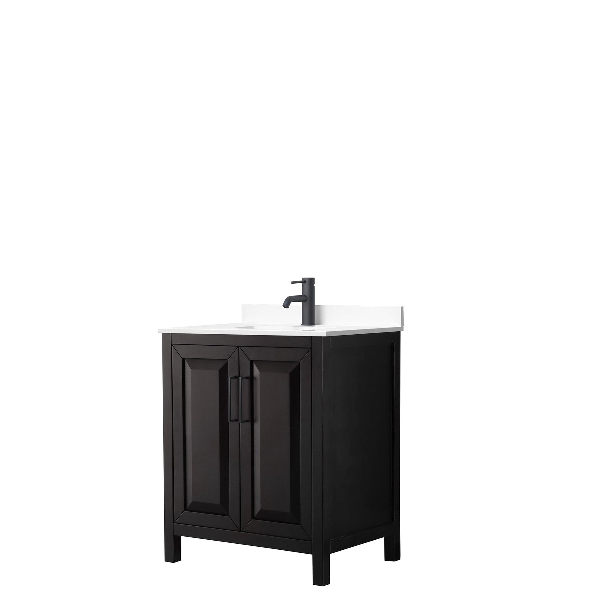 Wyndham Collection Daria 30" Single Bathroom Vanity in Dark Espresso, White Cultured Marble Countertop, Undermount Square Sink, Matte Black Trim